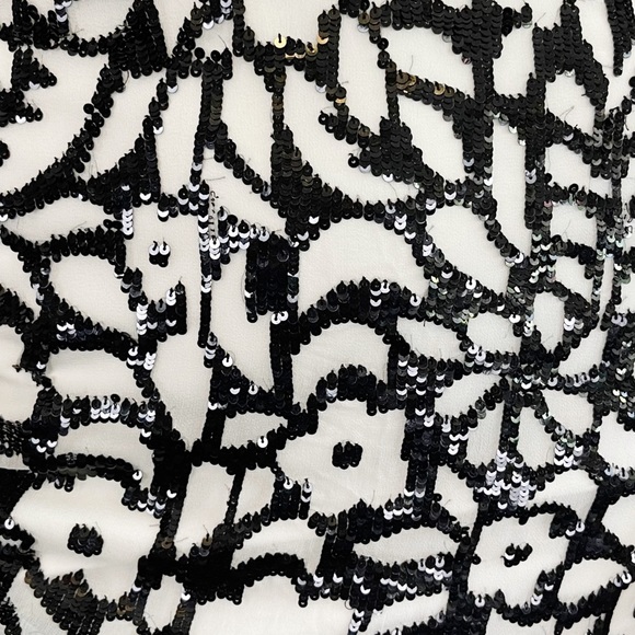 AIDAN MATTOX Black White Silk Floral Sequin Cocktail Tank Mini Dress - Picture 3 of 6